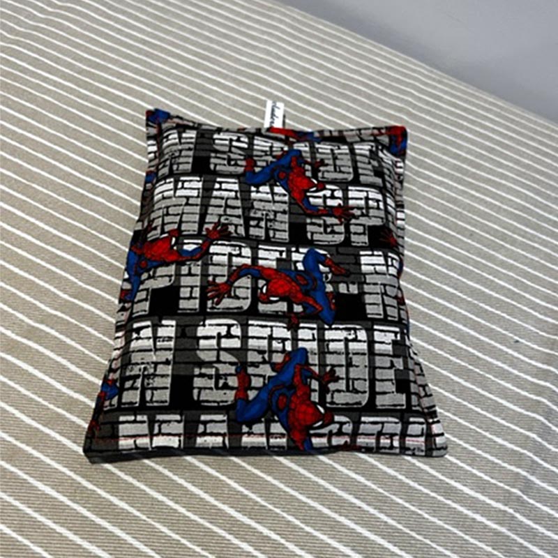 baby toddler wheat bag warmer in spiderman fabric