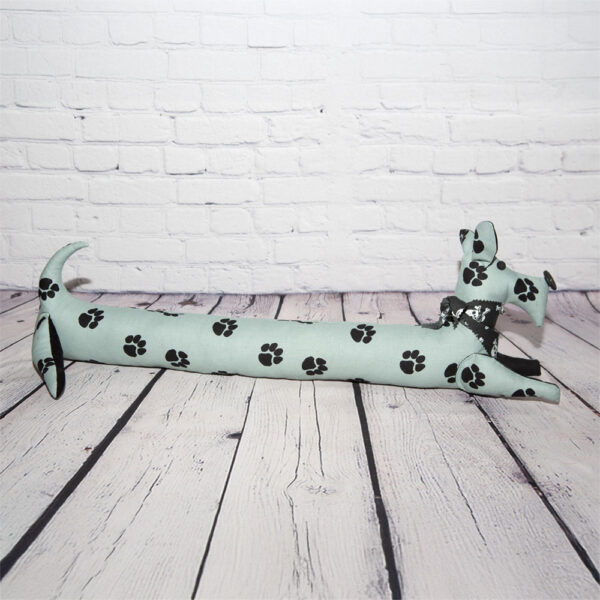 Pale Blue Linen Scottie Dog with Black Paw Print Draft Excluder