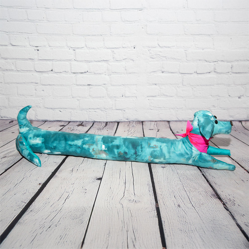 Vibrant and Colourful Sausage Dog with Pure Silk Pink Bandana Draft Excluder